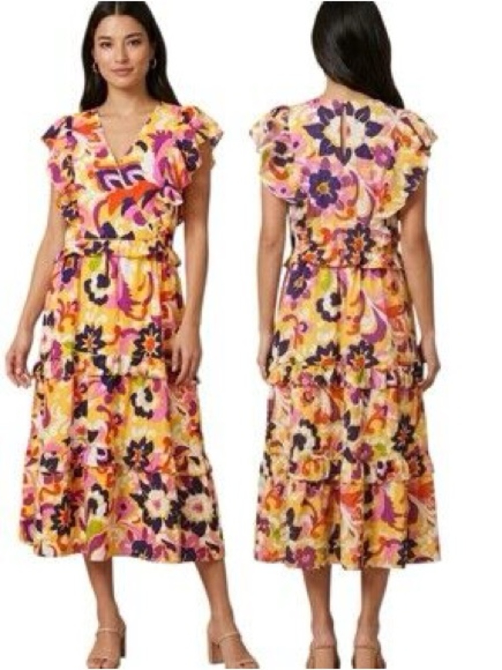 J. Crew Collection Floral Ruffle Sleeve Dress Size Medium